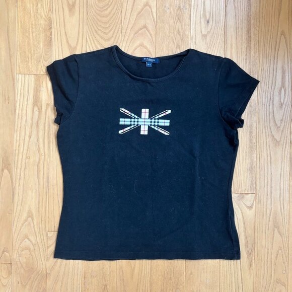 Vintage Burberry London British Flag Nova Check Stretch Tee - Picture 1 of 5